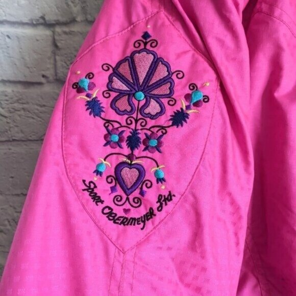 Vintage 80s Obermeyer Hot Pink Ski Jacket 10 Barbie Barbiecore Embroidered - Picture 4 of 8